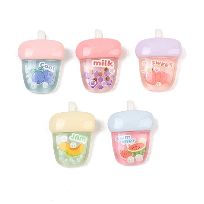 Printed Transparent Resin Imitation Drink Cabochons, Fruit Juice