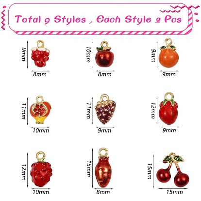 18Pcs Mixed Enamel Fruits Charms Pendant Imitation Fruit Charm Colorful Alloy Enamel Pendant for Jewelry Necklace Bracelet Earring Making Crafts