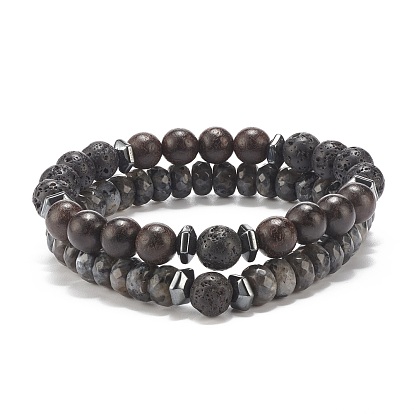 2 Stück 2 Stil Naturholz & Edelstein Stretch-Armband-Set, Yoga-Armbänder mit ätherischen Ölen für Frauen