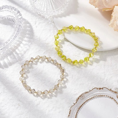 2шт. гальванизированные прозрачные стеклянные бусины, эластичные браслеты для мужчин и женщин, ромб, граненые