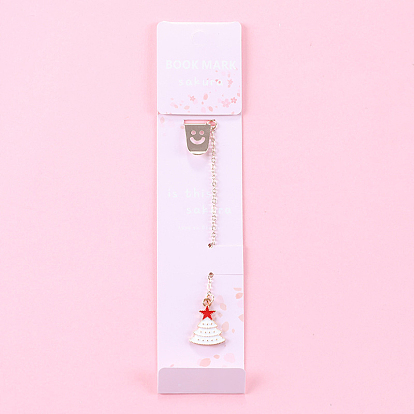 Alloy Enamel Christmas Tree Star Charm with Long Chain Tassel Bookmark, Smiling Face Clips Bookmark for Women, Light Gold