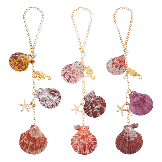 3 шт. подвесные украшения из натуральной ракушки и стекла, для автомобильных подвесных украшений, с латунной цепью