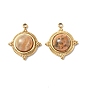 Vacuum Plating 201 Stainless Steel Natural Gemstone Pendants, Real 18K Gold Plated, Half Round Charms