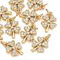 SHEGRACE Brass Micro Pave Clear Cubic Zirconia Charms, Cadmium Free & Nickel Free & Lead Free, Four Leaf Clover Charms