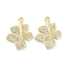 Brass Micro Pave Clear Cubic Zirconia Pendants, Leaf