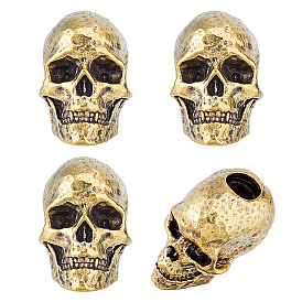 4Pcs Brass European Beads, Skull, Large Hole Bead
