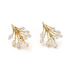 Clear Cubic Zirconia Leaf Stud Earrings, Brass Jewelry for Women, Cadmium Free & Lead Free