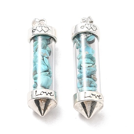 Synthetic Turquoise Big Pendants, with Glass Bottle and Alloy Findings, Bullet