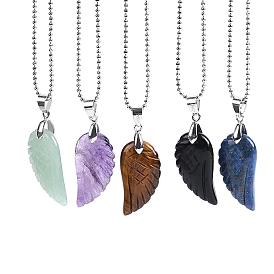 Gemstone Wings Pendants, Angel Wing Charms with Platinum Plated Metal Snap on Bails