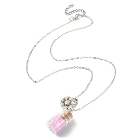 Колье с подвеской из сплава подсолнечника, стеклянная крошка ожерелье из бутылки желаний