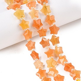 Natural Pink Aventurine Beads Strands, with Seed Beads, Faceted Star