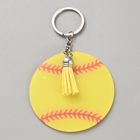 Alloy Keychains, with Acrylic Baseball and PU Leather Tassel