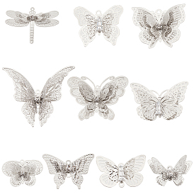 20шт. 10 стиль латунные филигранные подвески и филигранные соединительные звенья наборы, с кристально горный хрусталь, 3 d бабочка