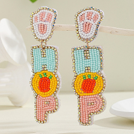 Cute HOP Pattern Glass Bead Handmade Dangle Stud Earrings for Women