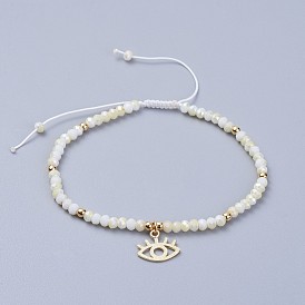 Electroplate Glass Braided Beads Bracelets, with Brass Findings and Nylon Thread, Eye