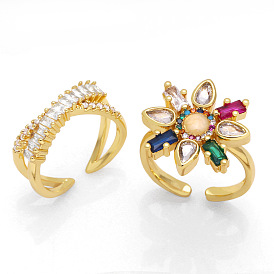 Colorful Zircon Flower Ring - Cross Ring for Women, Minimalist Style