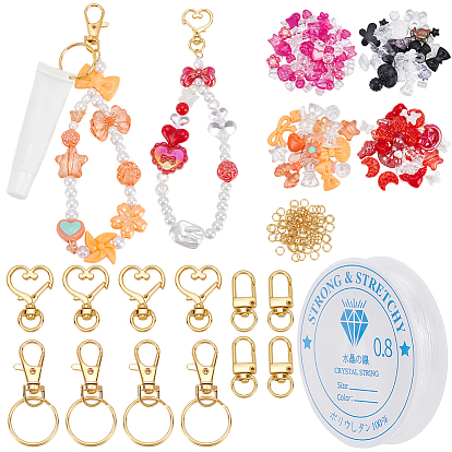 Наборы для изготовления ключей своими руками, включает прозрачную эластичную кристаллическую нить, непрозрачные и прозрачные акриловые бусины, брелки, Перейти латунные