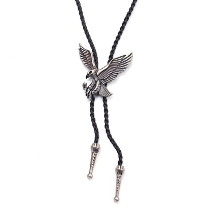 Collar de lazo de águila de aleación con cordón de cuero de pu para hombres y mujeres