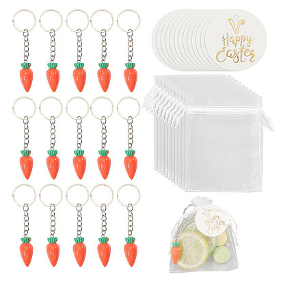 Брелки-подвески в виде морковки из непрозрачной смолы, с железными разрезными брелоками, включая подарочные пакеты из органзы, бумажные подарочные бирки