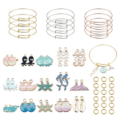 SUNNYCLUE DIY Ocean Theme Bangle Making Kits, with Alloy Enamel Pendants and Adjustable Brass Expandable Bangle Makings