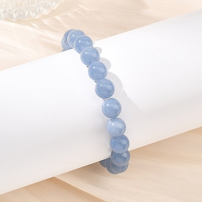 Natural Peru Angelite Round Beads Stretch Bracelets for Women Men