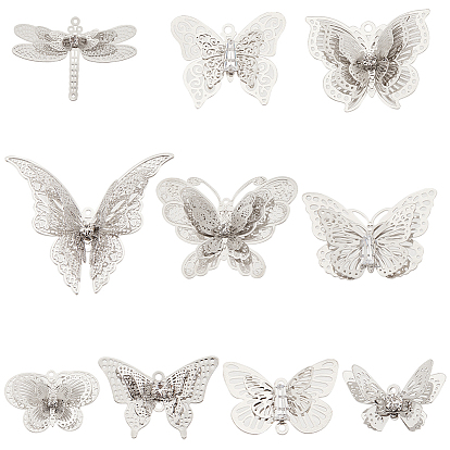 20шт. 10 стиль латунные филигранные подвески и филигранные соединительные звенья наборы, с кристально горный хрусталь, 3 d бабочка