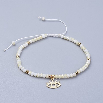 Electroplate Glass Braided Beads Bracelets, with Brass Findings and Nylon Thread, Eye