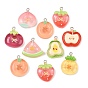 Transparent Resin Imitation Food Pendants, Fruit Charms, with Platinum Iron Loop