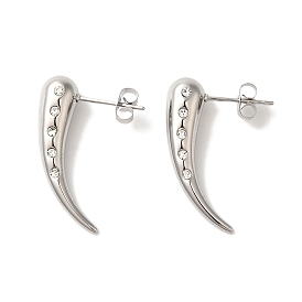 304 Stainless Steel & Rhinestones Teardrop Stud Earrings for Women