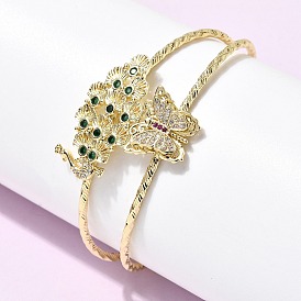 Латунь микро проложить кубического циркония манжеты браслеты, браслеты с крутящим моментом для женщин, павлин и бабочка
