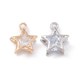 Alloy Clear Cubic Zirconia Charms, Long-Lasting Plated, Star