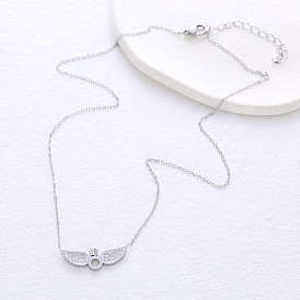 Кольцо из нержавеющей стали с кристаллами и стразами, с крыльями ангела, подвеска на шею для женщин