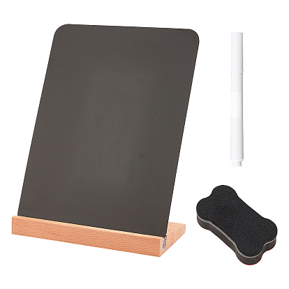 Erasable PVC with Wood Pedestal Food Label Display Chalkboard Clip, for Supermarket, Bakery and Cafe Price Tag
