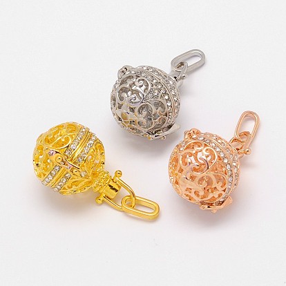Brass Rhinestone Cage Pendants, For Chime Ball Pendant Necklaces Making, Lead Free & Nickel Free & Cadmium Free, 29x22mm, Hole: 9x4mm, Inner Diameter: 16mm