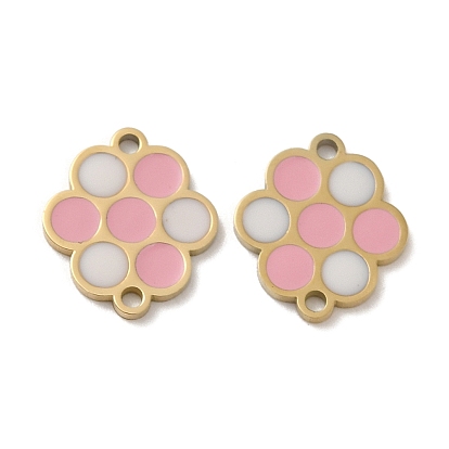 Ion Plating(IP) 316L Surgical  Stainless Steel Enamel Flower Connector Charms, Real 18K Gold Plated
