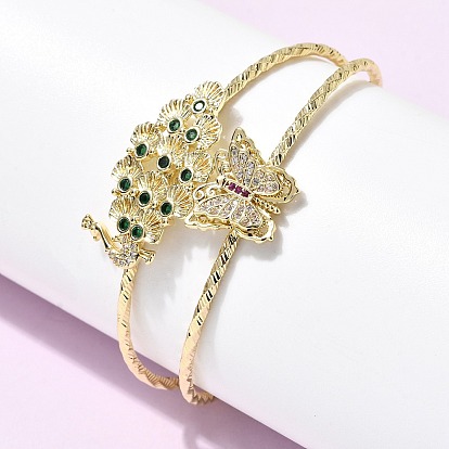 Латунь микро проложить кубического циркония манжеты браслеты, браслеты с крутящим моментом для женщин, павлин и бабочка