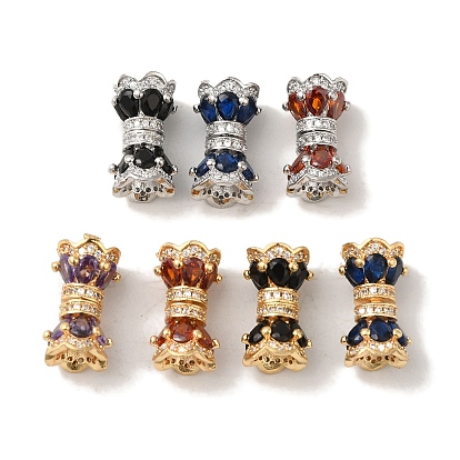 Rack Plating Brass Cubic Zirconia Glass Pendants, Cadmium Free & Nickel Free & Lead Free, Mixed Color, Column
