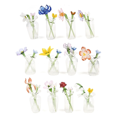 Набор для украшения стола, состоящий из цветов и вазы, изготовленных вручную методом лэмпворк.