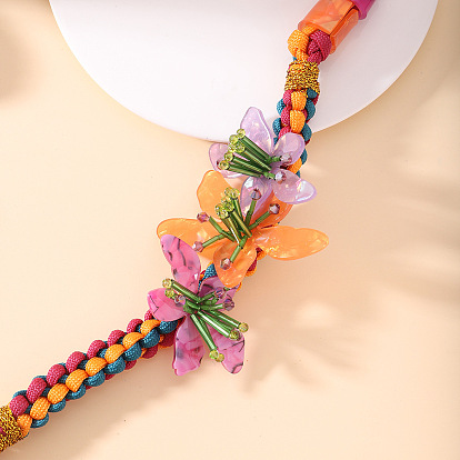 Colorful Cotton Rope Handmade 3D Flower Necklace - Autumn Wind, Fairy Style, Accessories.