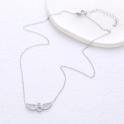 Кольцо из нержавеющей стали с кристаллами и стразами, с крыльями ангела, подвеска на шею для женщин