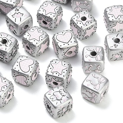 Printed Carved Opaque Acrylic Beads, Bumpy Cube