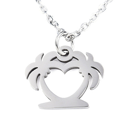 201 Stainless Steel Pendant Necklaces, with Cable Chains and Lobster Claw Clasps, Coconut Tree