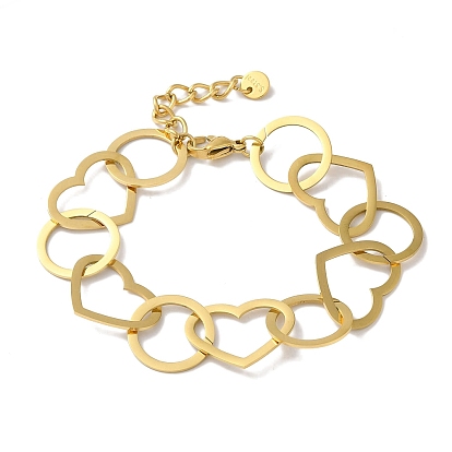304 pulseras de cadena con eslabones de corazón y anillo de acero inoxidable para mujer