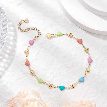 304 браслеты на ногу из нержавеющей стали с цветными сердечками и эмалированными вставками