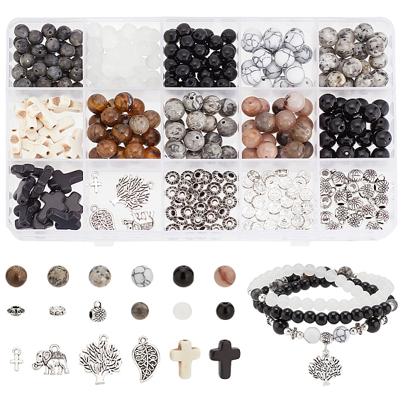 Набор для изготовления ювелирных изделий своими руками, включая натуральные и смешанные драгоценные камни и стеклянные бусины, Подвески из сплава 