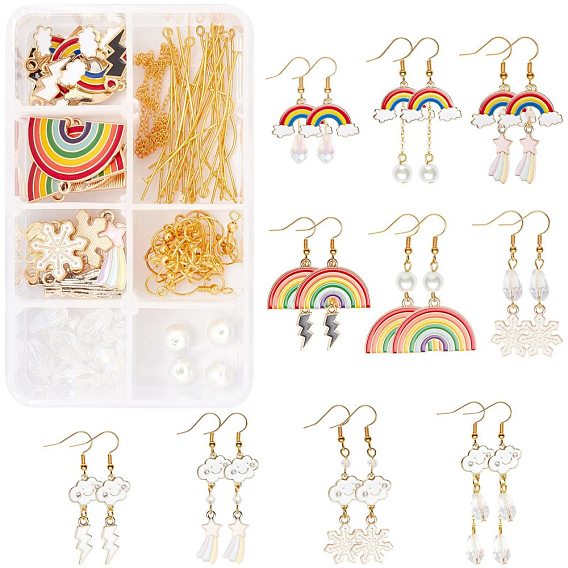 113 Pieces DIY Cute Weather Themed Earring Making Kits, Including Alloy Pendants & Linking Connectors, Brass Earring Hooks & Cable Chains, Glass Beads
