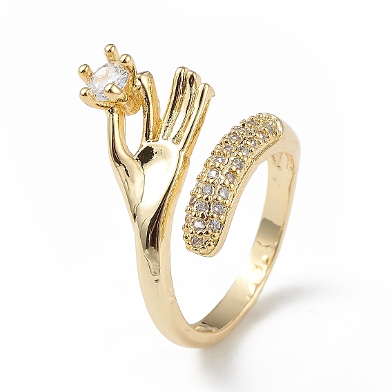 Прозрачное кольцо-манжета на руку с кубическим цирконием, стеллаж для латунных украшений для женщин, без свинца и без кадмия