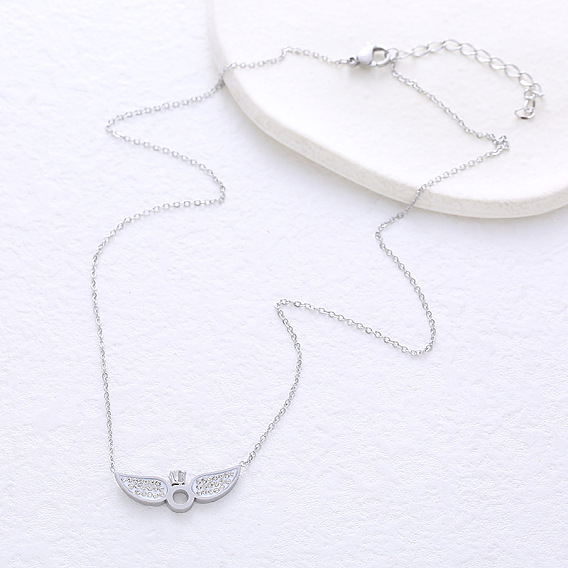 Кольцо из нержавеющей стали с кристаллами и стразами, с крыльями ангела, подвеска на шею для женщин