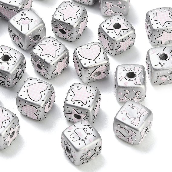 Printed Carved Opaque Acrylic Beads, Bumpy Cube