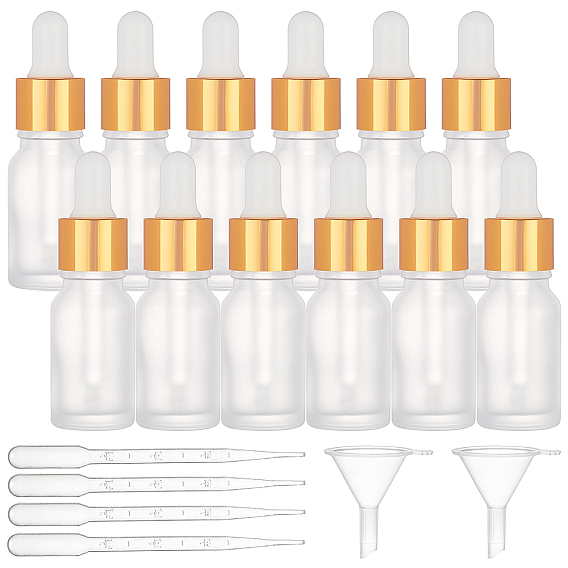 10ml Frosted Glass Bottle, with Long Thin Dropper, Disposable Plastic Dropper, Mini Transparent Plastic Funnel Hopper